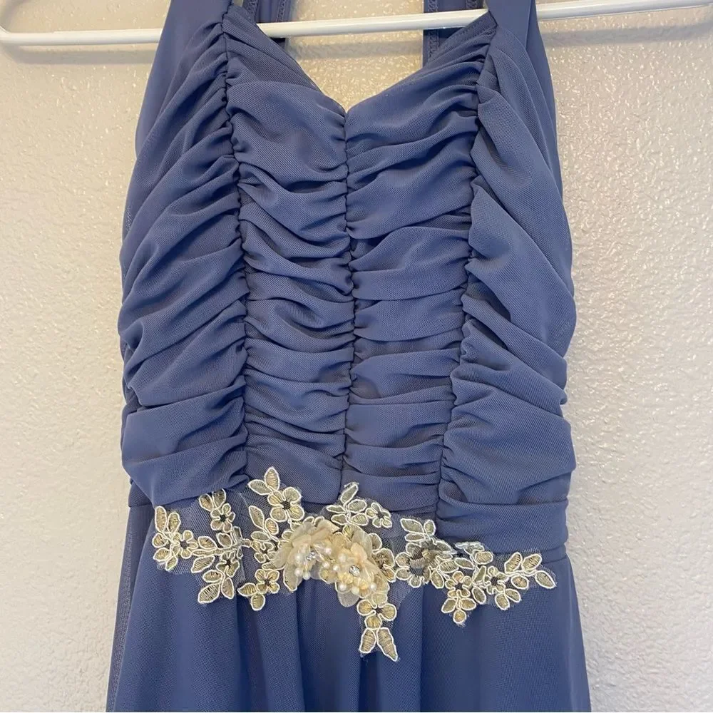 Weissman Dance costume slate blue dress beaded Touching Heaven 13434  LA adult